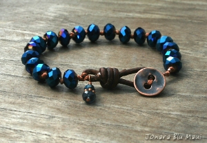 Sapphire Blue Crystal Knotted Bracelet with Leather Clasp 