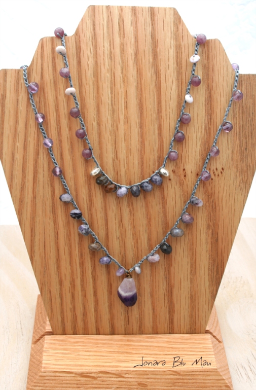 Purple boho crocheted necklace layers